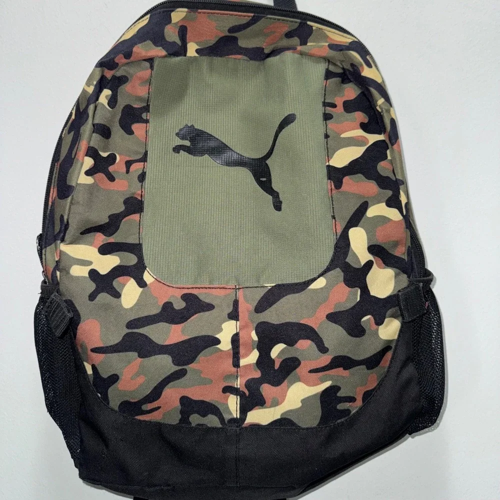 PUMA Evercat Kids Backpack Camo Green Black Logo School Book Bag PE1111